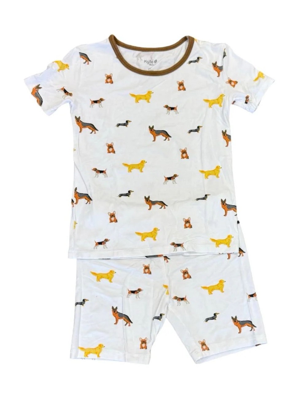 Kyte BABY White Kids Pajama Set with Yellow and Brown Dog Print